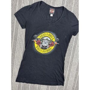 Harley Davidson Shirt Womens Medium Black Guns And Roses Rock Band‎ Biker